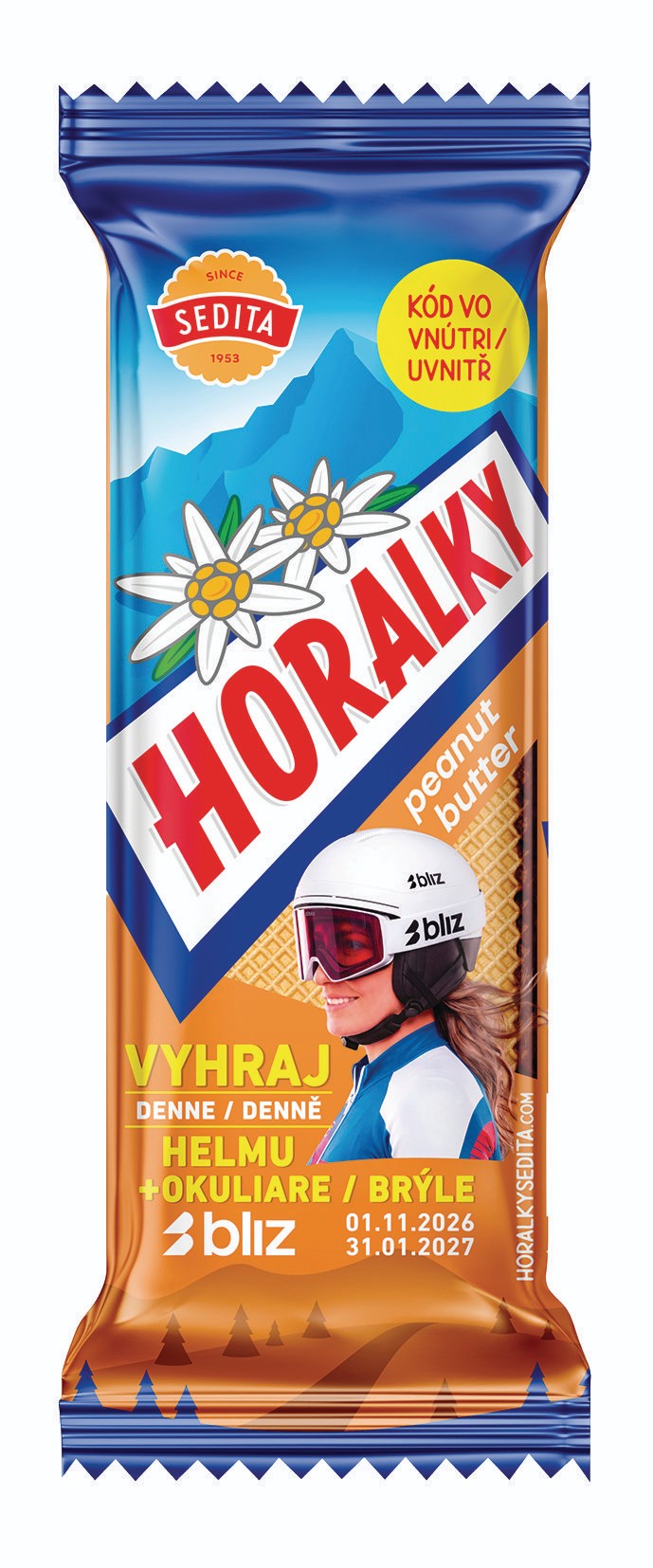 Trvanlivé potraviny - Sedita Horalky Peanut Butter Oplatky s arašídovou krémovou náplní v kakaové polevě 50g