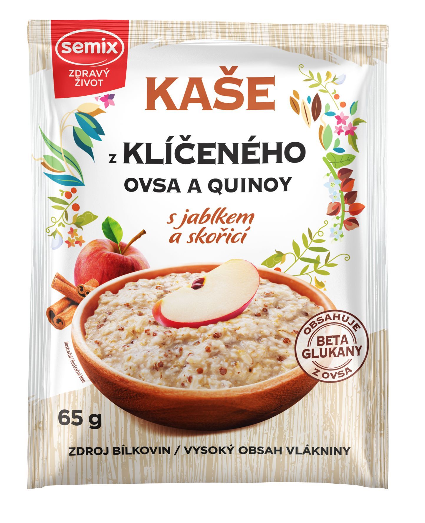Semix Kaše z klíčeného ovsa a quinoy s jablkem a skořicí bez lepku 65 g-0