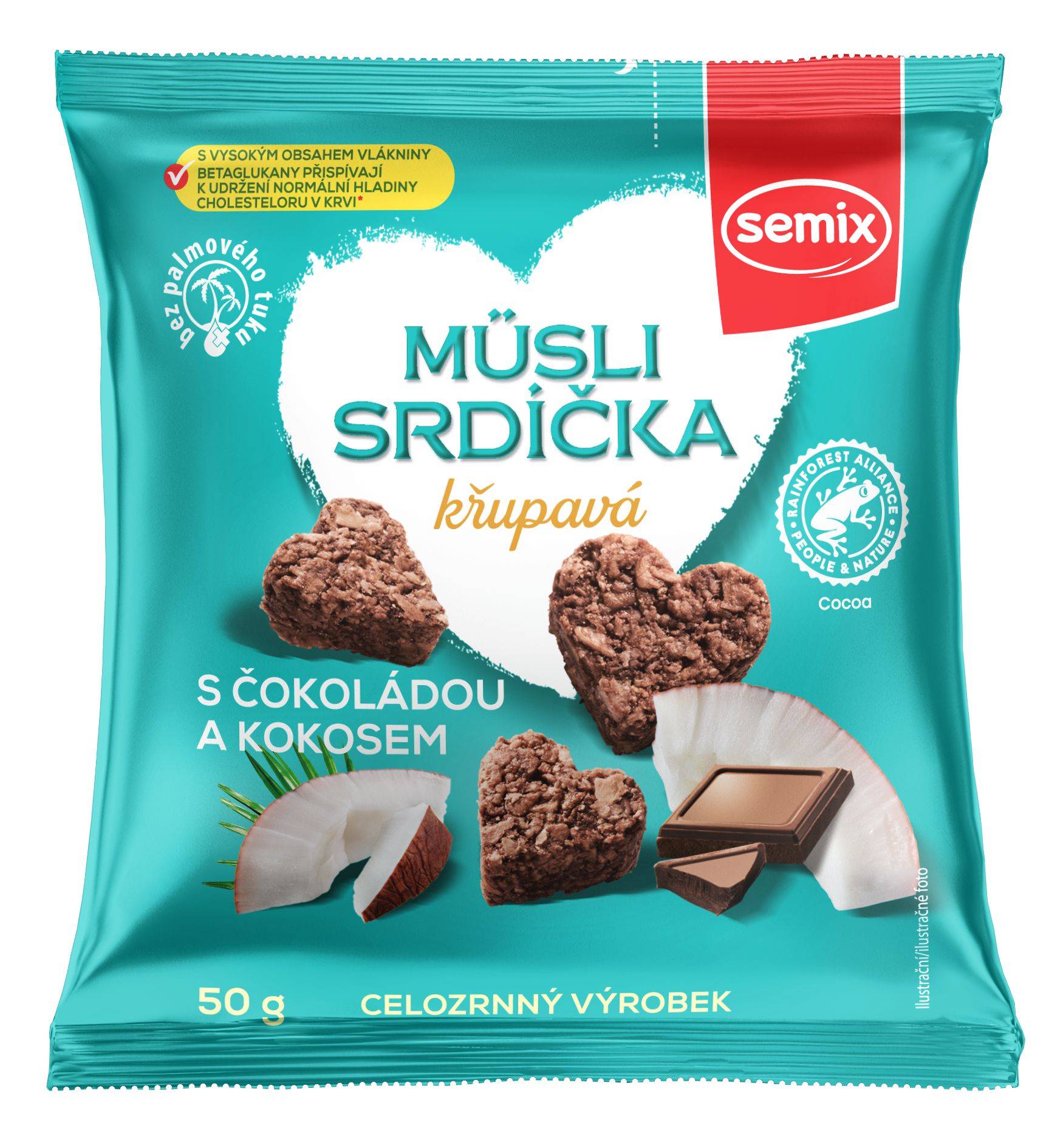 Trvanlivé potraviny - SeMix Musli srdíčka křupavá s čokoládou a kokosem 50 g