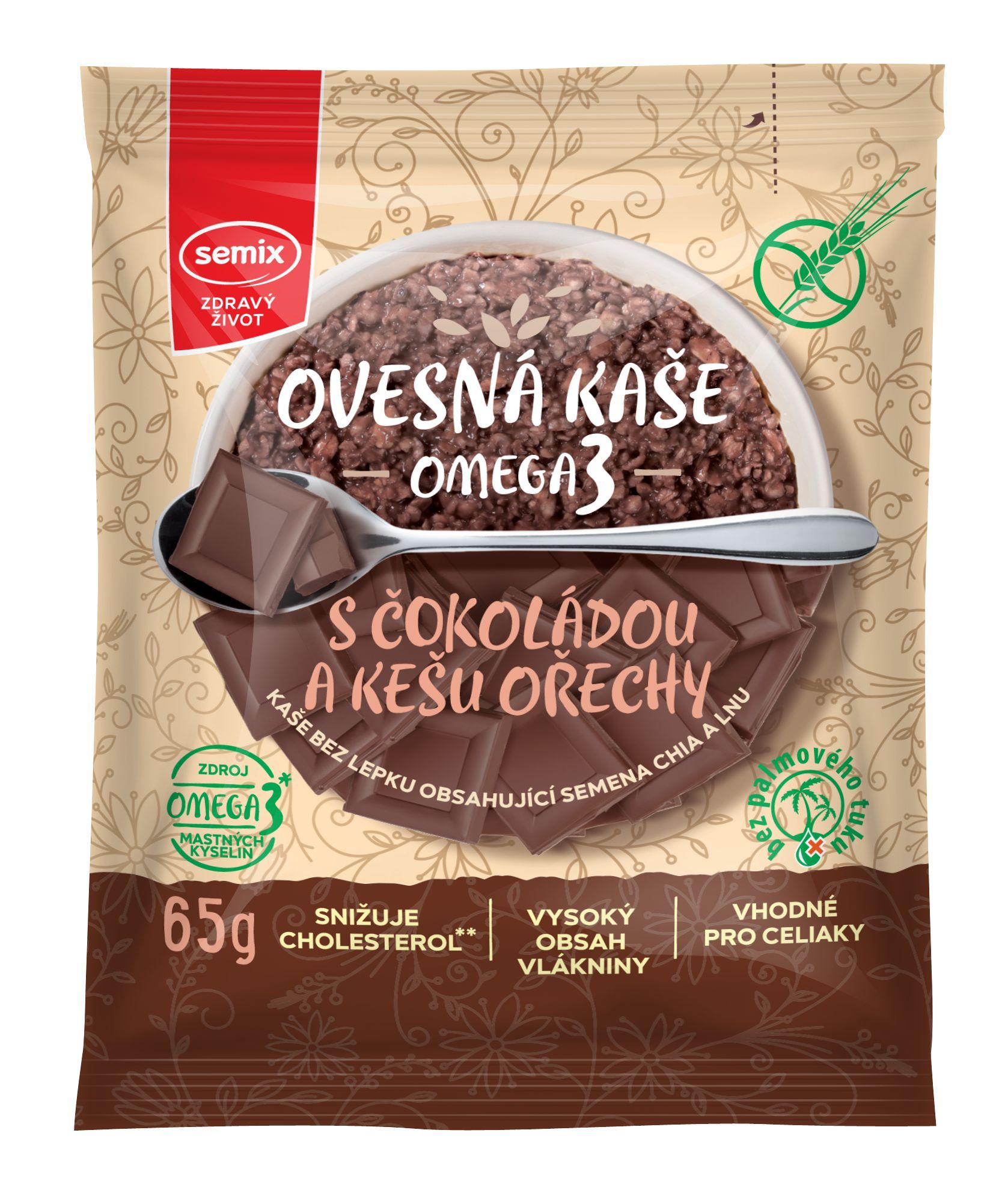 Trvanlivé potraviny - Semix Ovesná kaše s čokoládou a kešu ořechy bez lepku 65 g