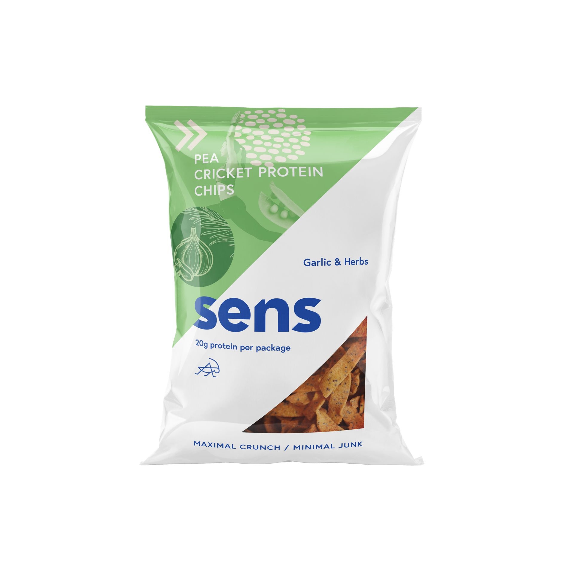 Zdravý svět - SENS Protein chipsy s cvrččím proteinem - česnek & bylinky 80g