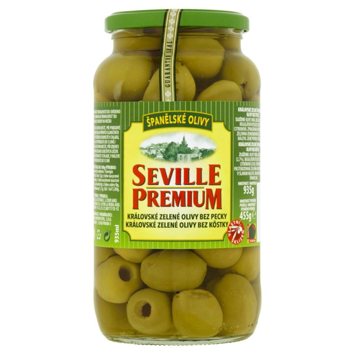 Trvanlivé potraviny - Seville Premium Královské zelené olivy bez pecky 935 g