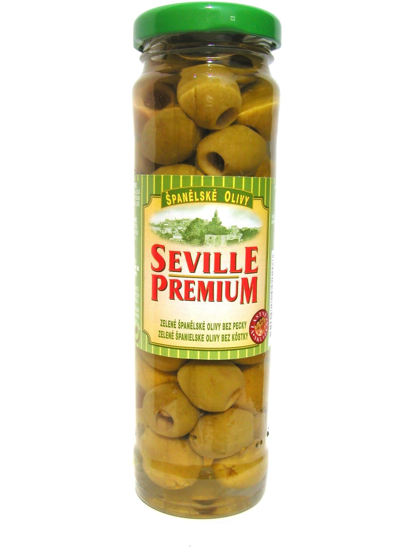 Trvanlivé potraviny - Seville Premium Zelené španělské olivy bez pecky 142 g