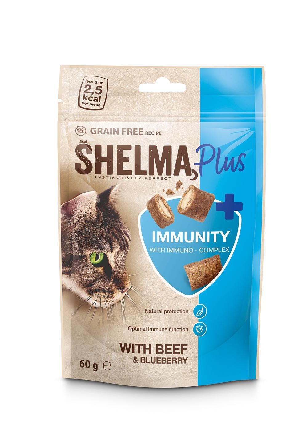 Svět zvířat - Shelma Immunity bezobilné polštářky pro kočky s hovězím a borůvkami 60g