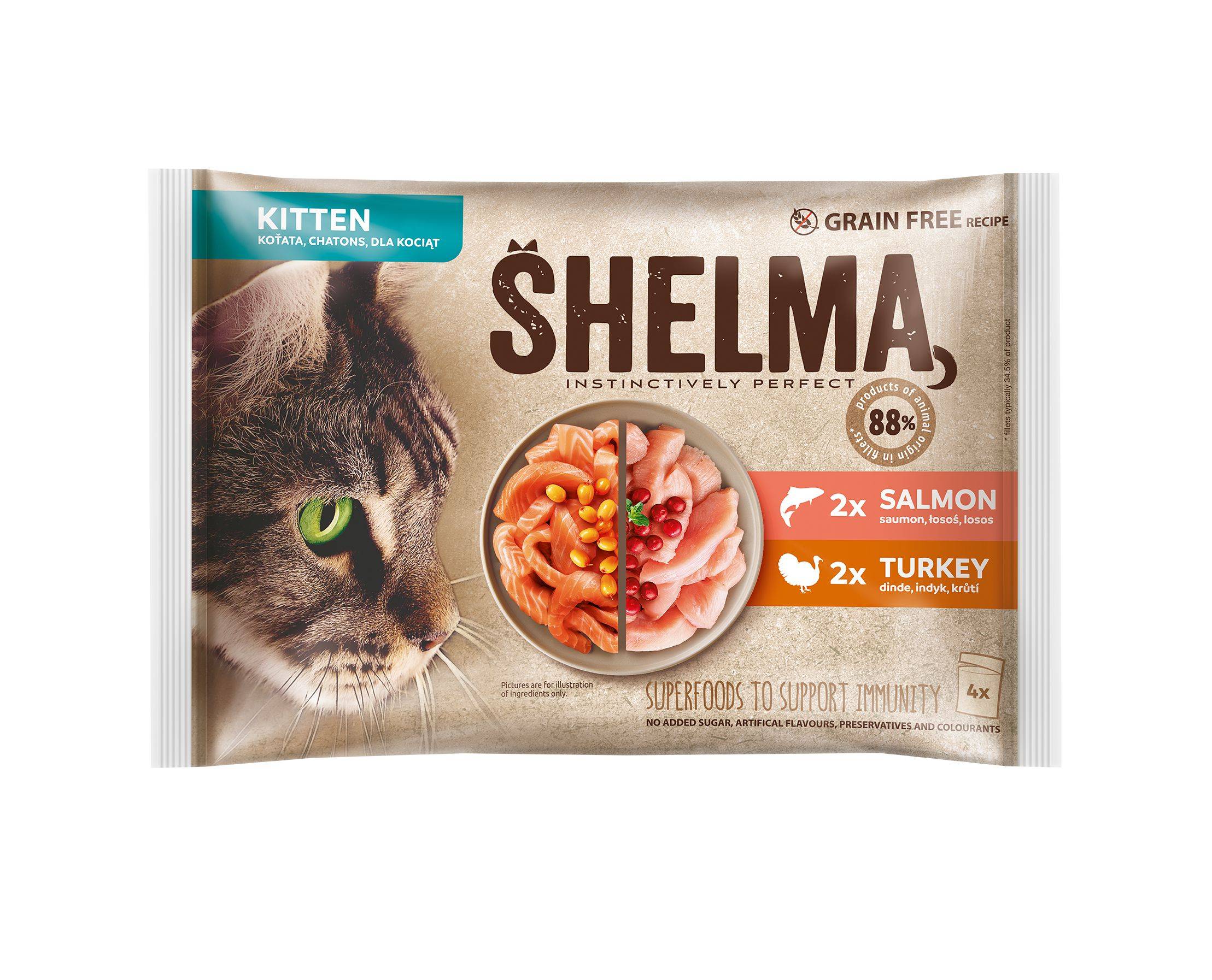 Svět zvířat - Shelma Kapsa Kitten losos, krůta 4x85g