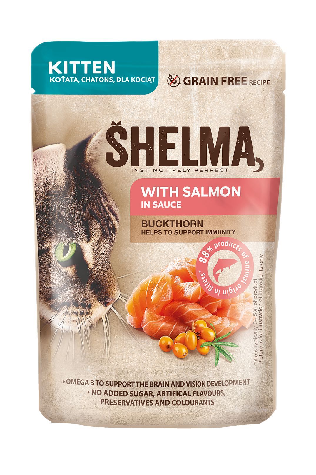 Svět zvířat - Shelma Kapsa Kitten losos, rakytník 85g