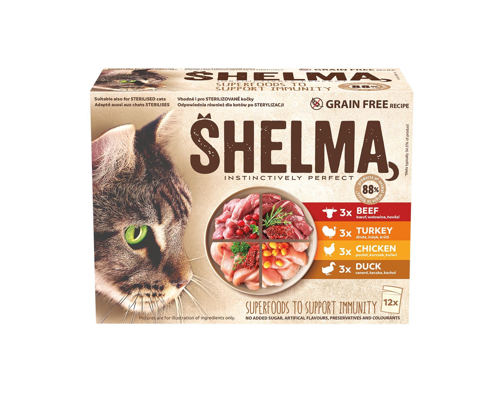 Svět zvířat - Shelma kapsa pro kočky 4 druhy masa 12x85 g