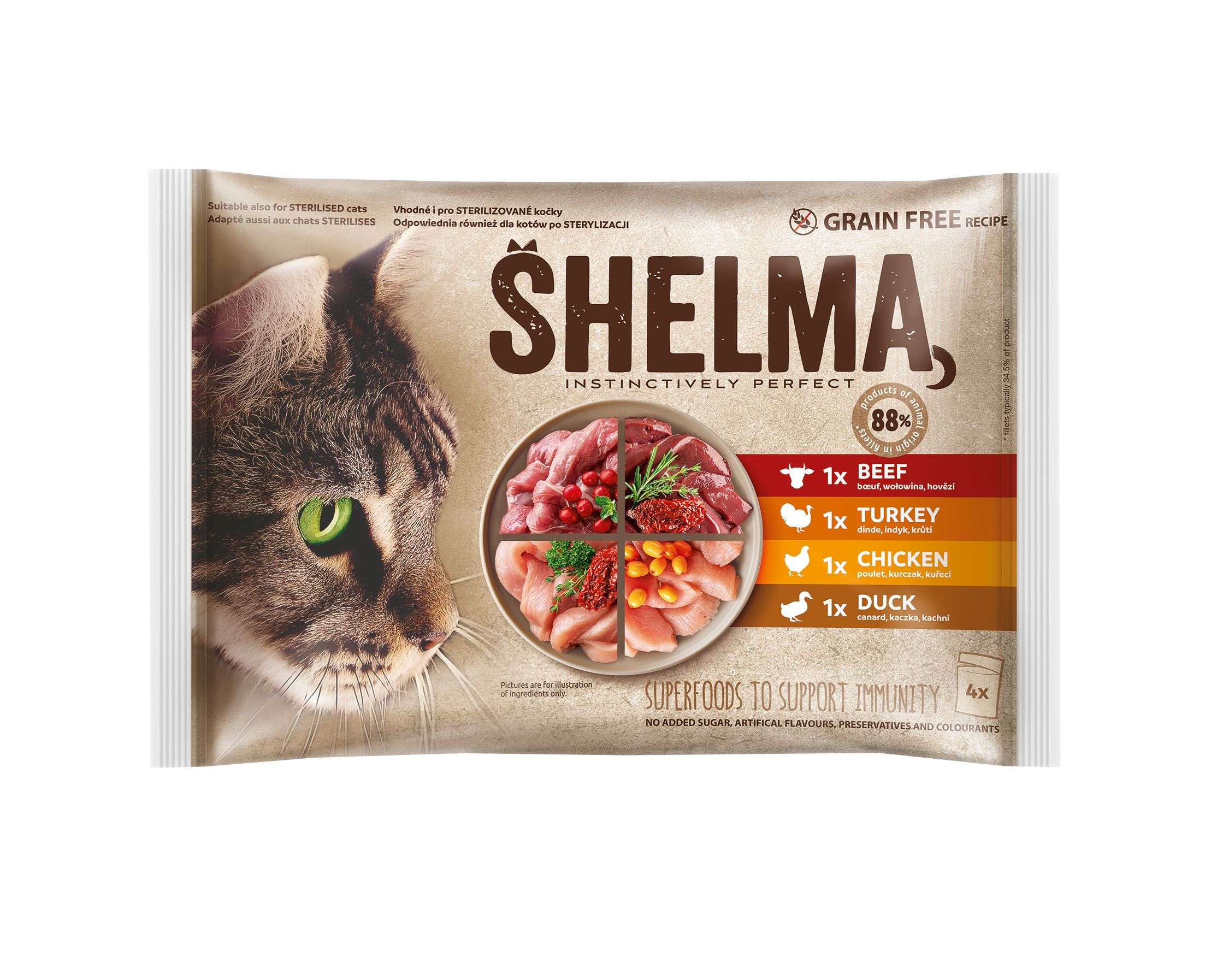 Svět zvířat - Shelma kapsa pro kočky 4 druhy masa 4x85 g