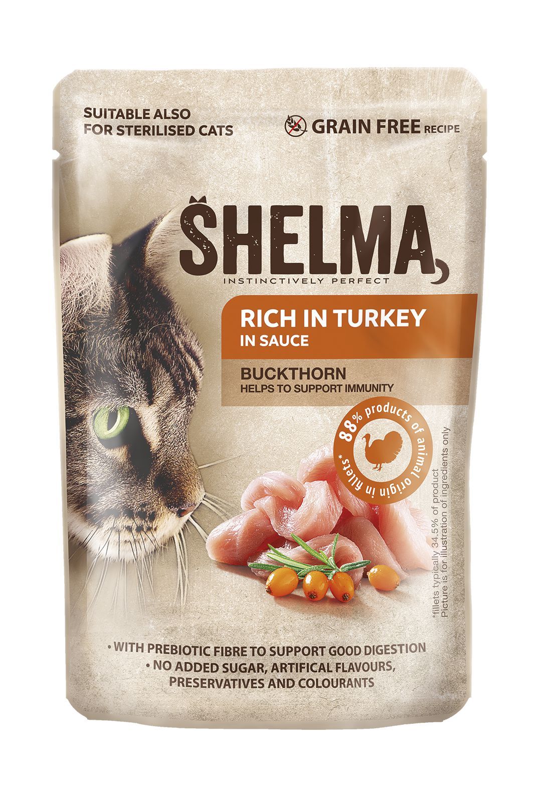 Svět zvířat - Shelma kapsa pro kočky krůta, rakytník 85 g