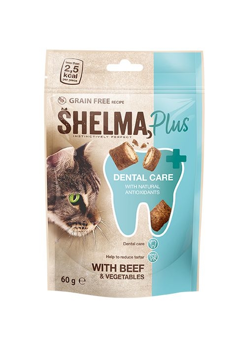 Svět zvířat - Shelma snack pro kočku dentální polštářky, maso a borůvky 60g