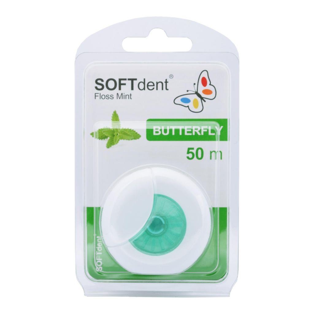 Drogerie a kosmetika - SOFTdent Butterfly dentální nit s mátou 50 m