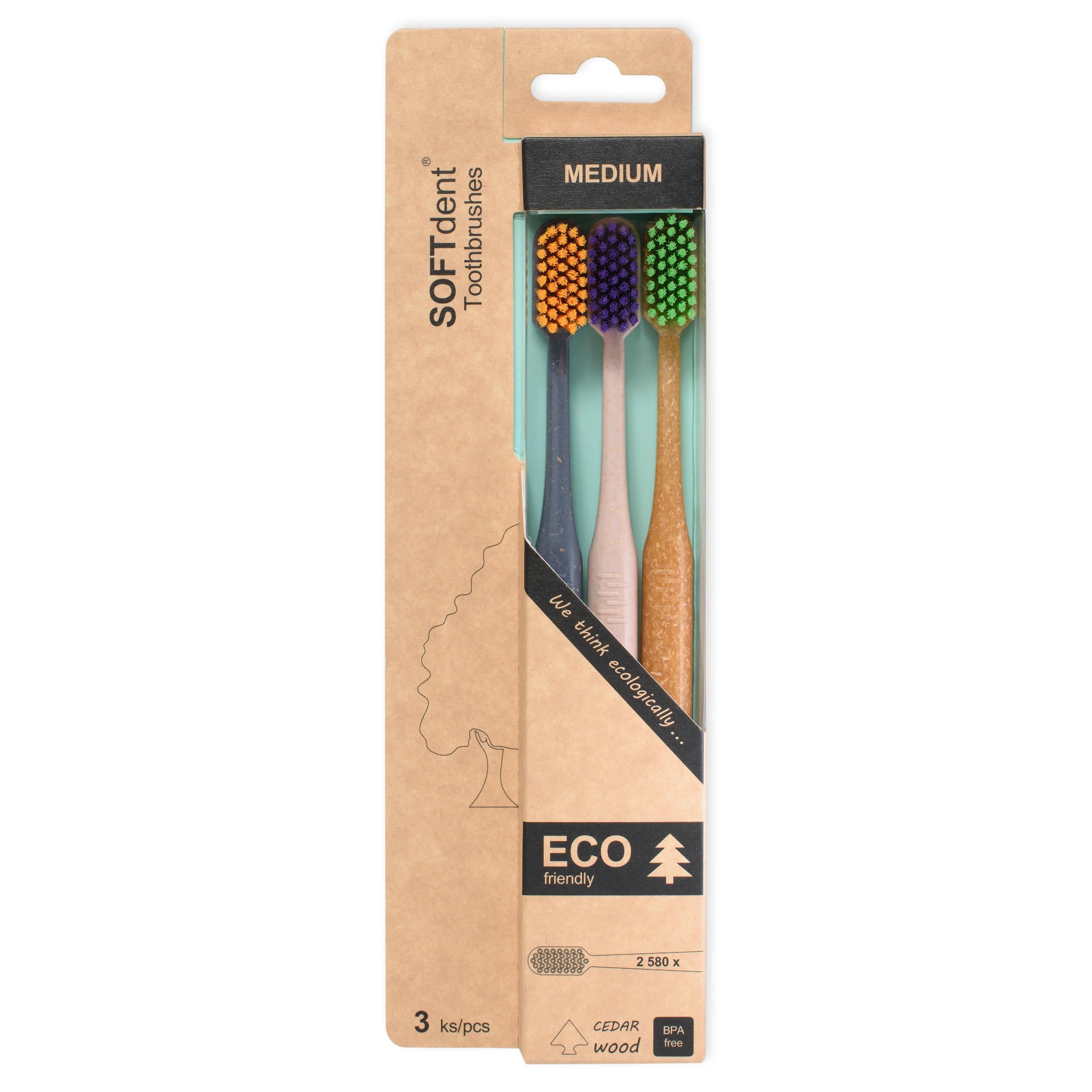 Drogerie a kosmetika - SOFTdent ECO zubní kartáčky Medium 3 ks