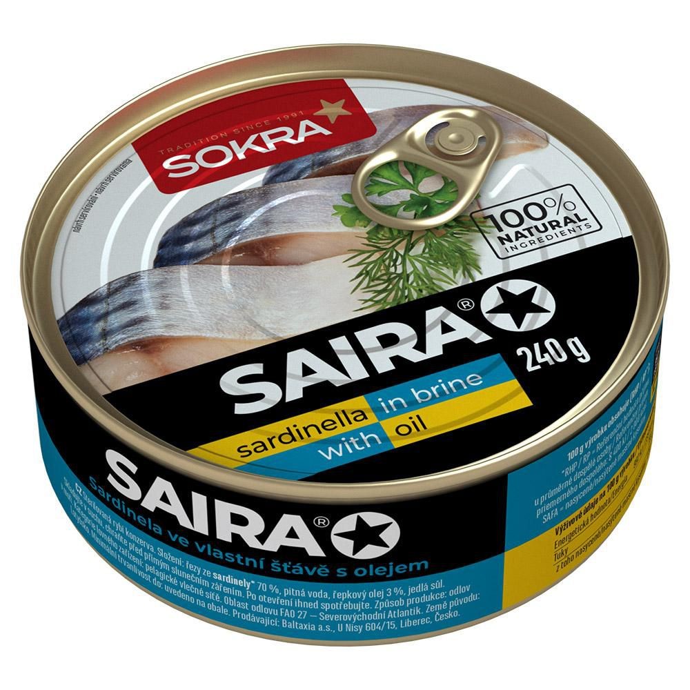 Trvanlivé potraviny - Sokra Saira Sardinela ve vlastní šťávě s přídavkem oleje 240 g