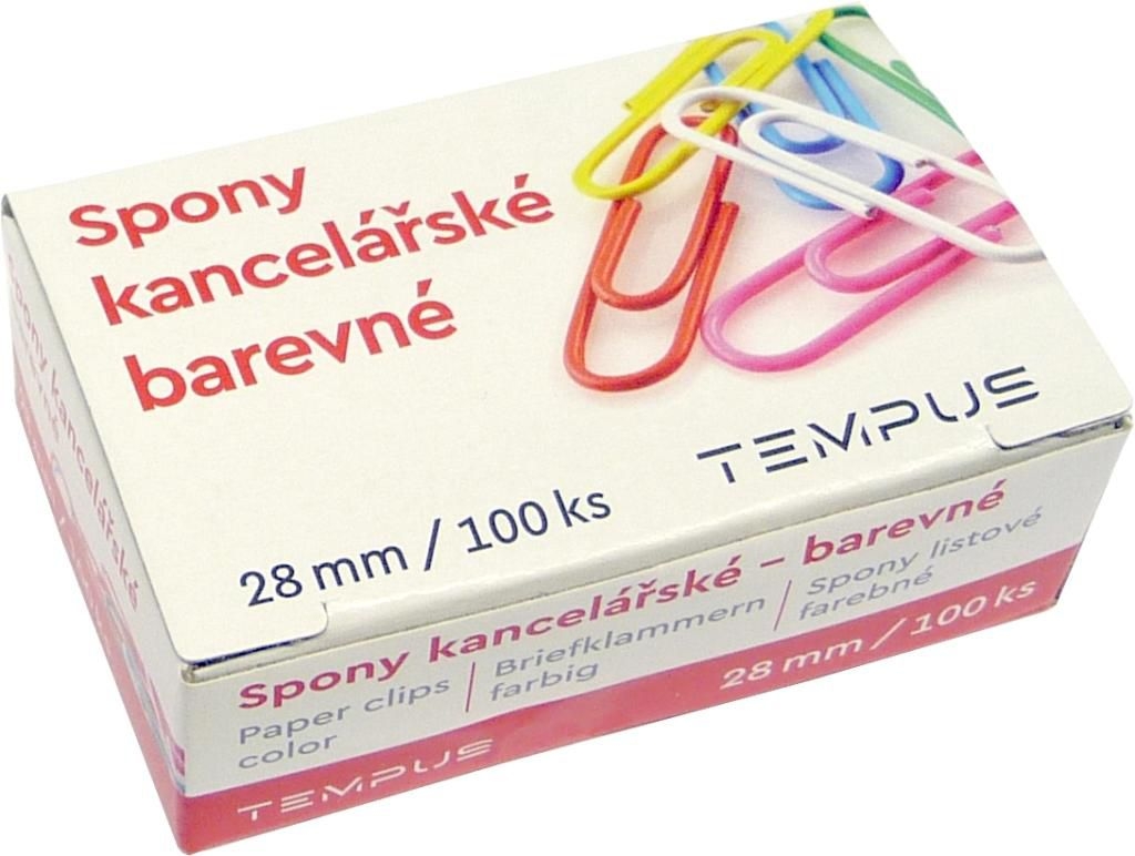 Domácnost a Zahrada - Spony kancelářské 28mm 100 kusů barevné