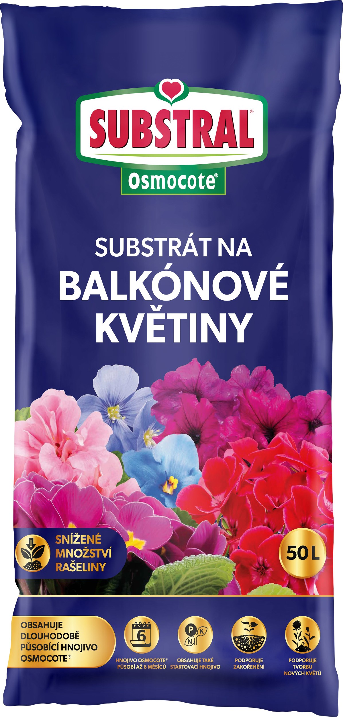Domácnost a Zahrada - Substrát s hnojivem Osmocote pro balkonové květiny 50l