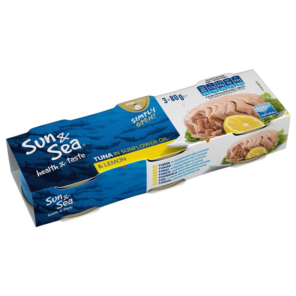 Trvanlivé potraviny - Sun & Sea Tuňák ve slunečnicovém oleji scitrónem 3x80 g