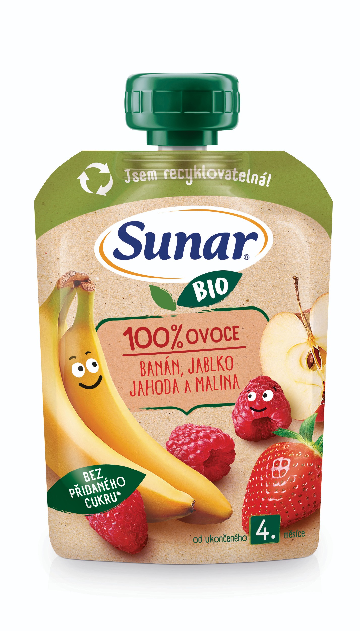 Sunar BIO ovocná kapsička Banán, jablko, jahoda, malina 4m+, 100g-0