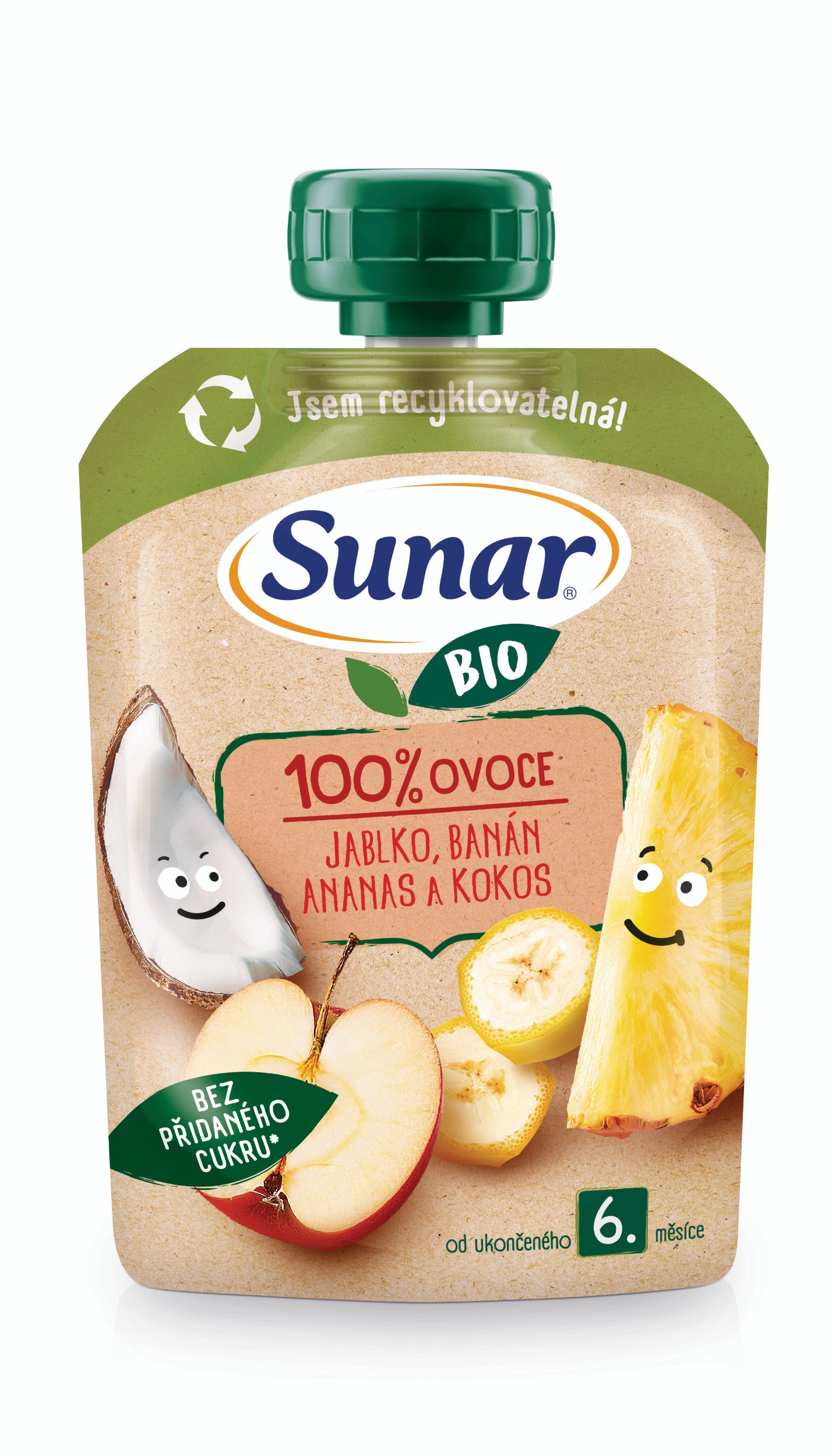 Sunar BIO ovocná kapsička Jablko, banán, ananas, kokos 6m+, 100g-0