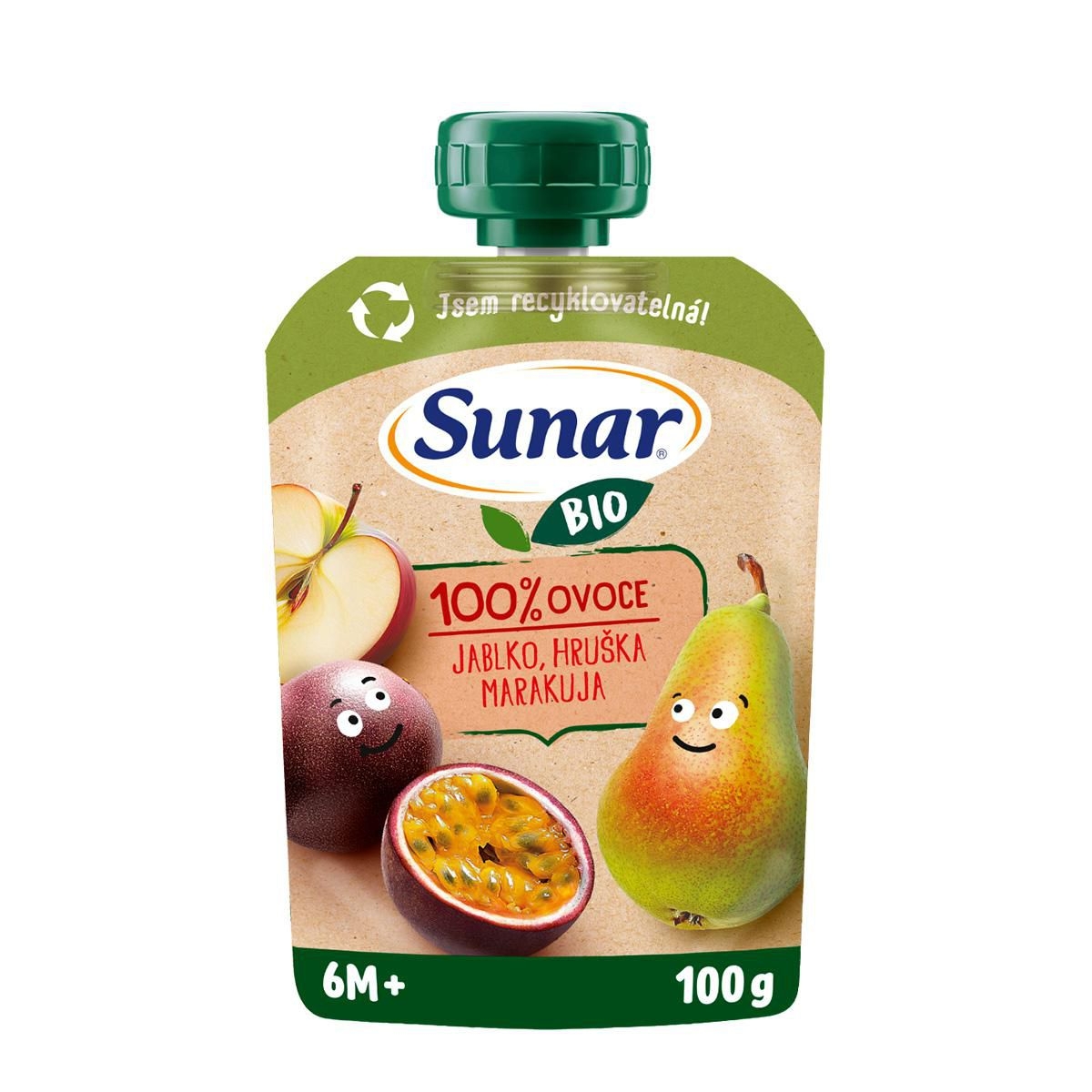 Svět dětí - Sunar BIO ovocná kapsička  Jablko, hruška, marakuja 6m+, 100g