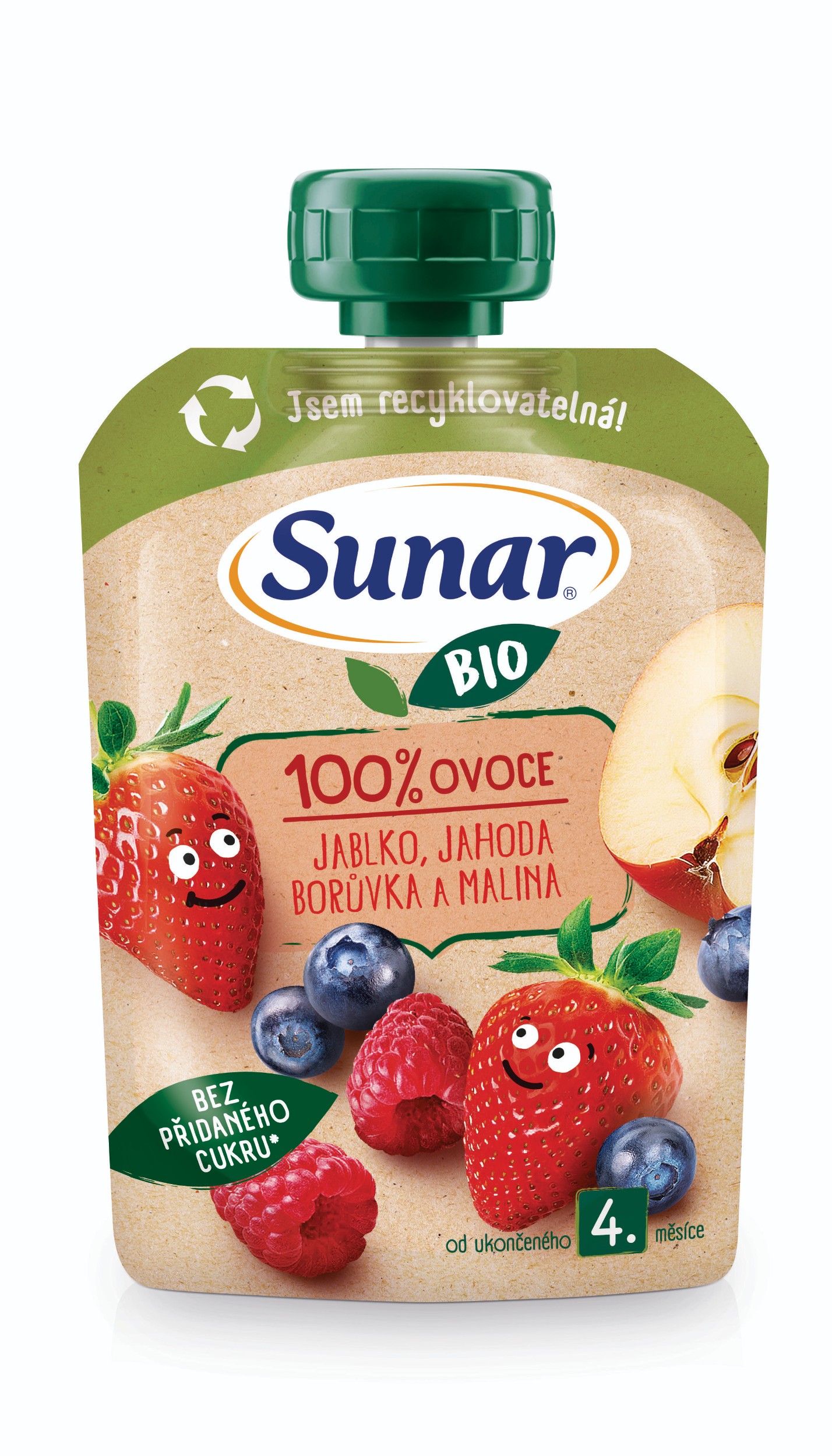 Sunar BIO ovocná kapsička Jablko jahoda borůvka malina 4m+, 100g-0