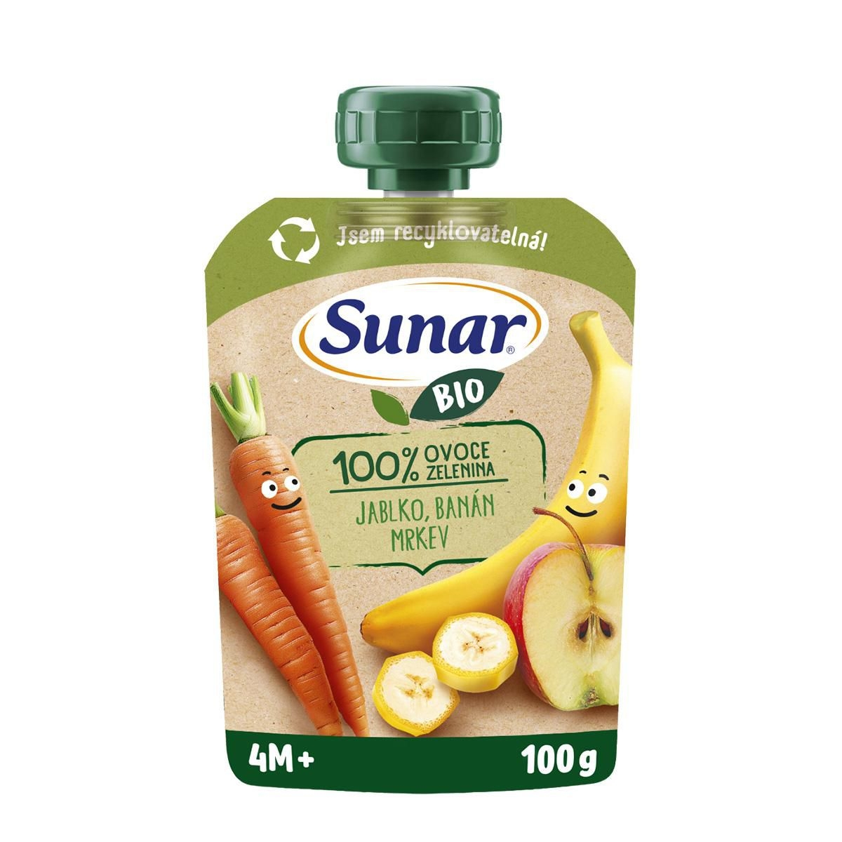 Svět dětí - Sunar BIO ovocno-zeleninová kapsička Jablko, banán, mrkev 4m+, 100g