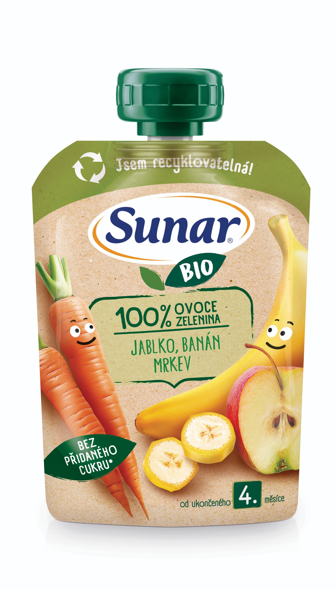 Sunar BIO ovocno-zeleninová kapsička Jablko, banán, mrkev 4m+, 100g-0