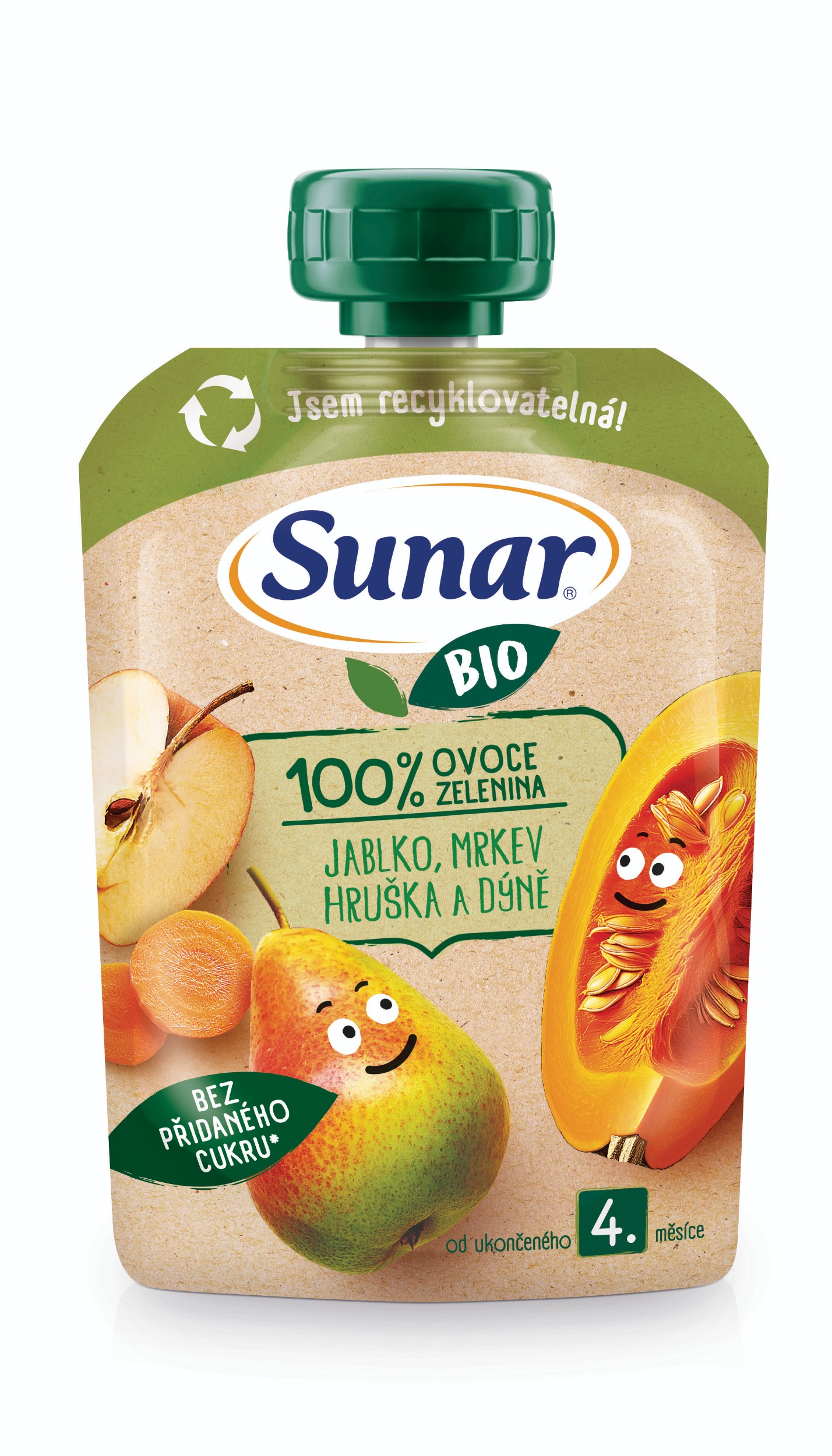 Sunar BIO ovocno-zeleninová kapsička Jablko, hruška, mrkev, dýně 4m+, 100g-0