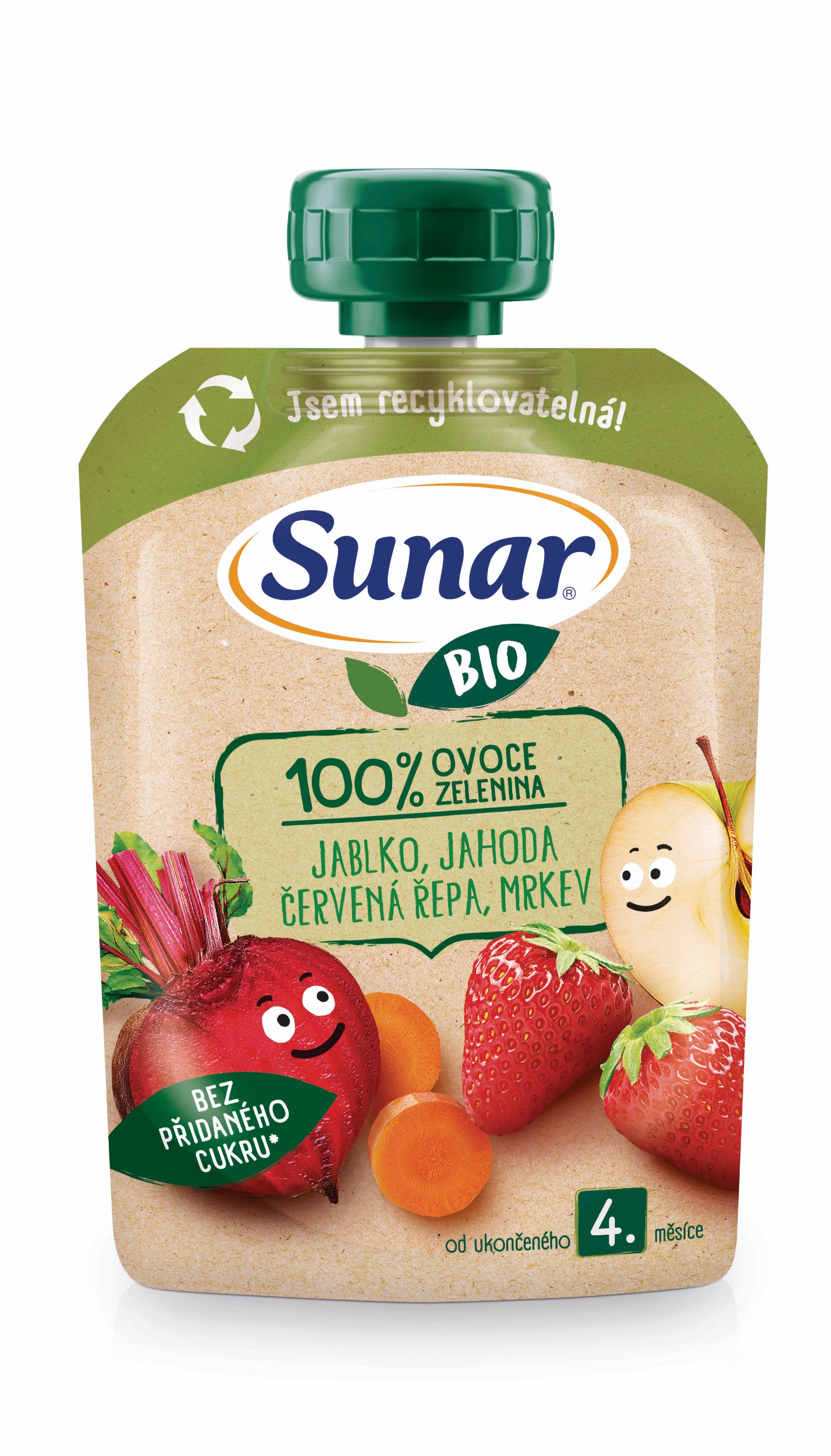 Sunar BIO ovocno-zeleninová kapsička jablko, jahoda, červená řepa, mrkev 4m+, 100g-0