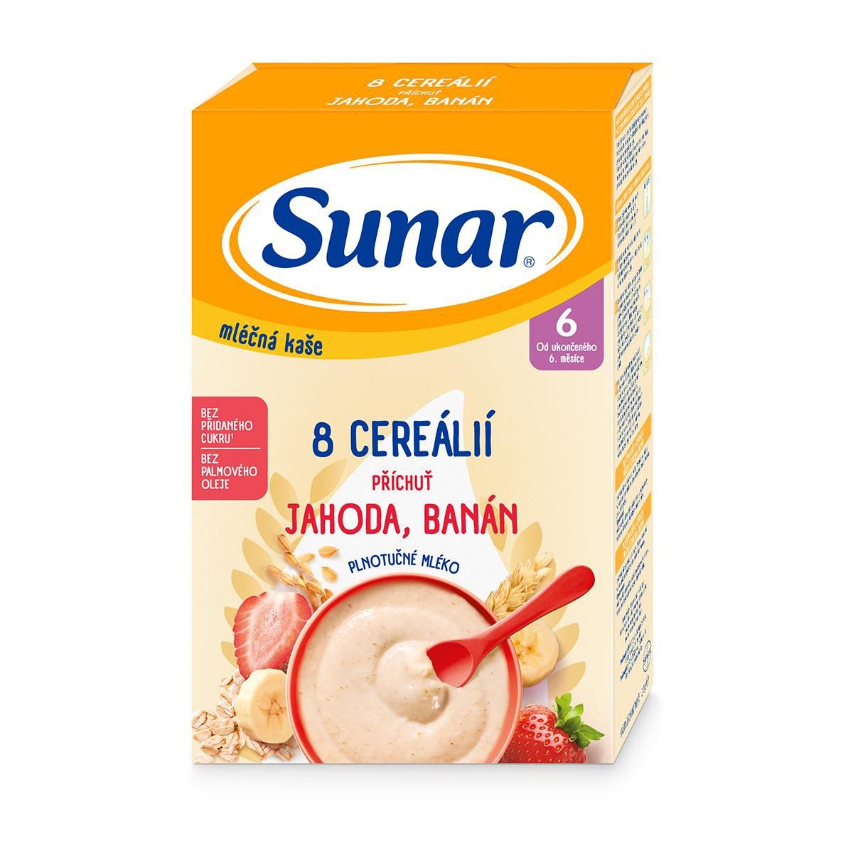 Svět dětí - Sunar Mléčná kaše 8 cereálií příchuť jahoda, banán 210 g