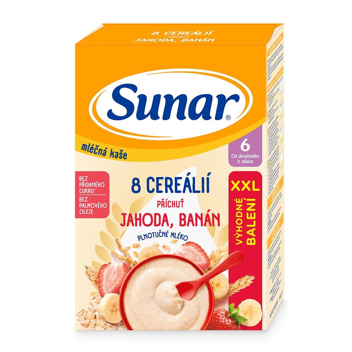 Svět dětí - Sunar Mléčná kaše 8 cereálií příchuť jahoda, banán XXL 340 g