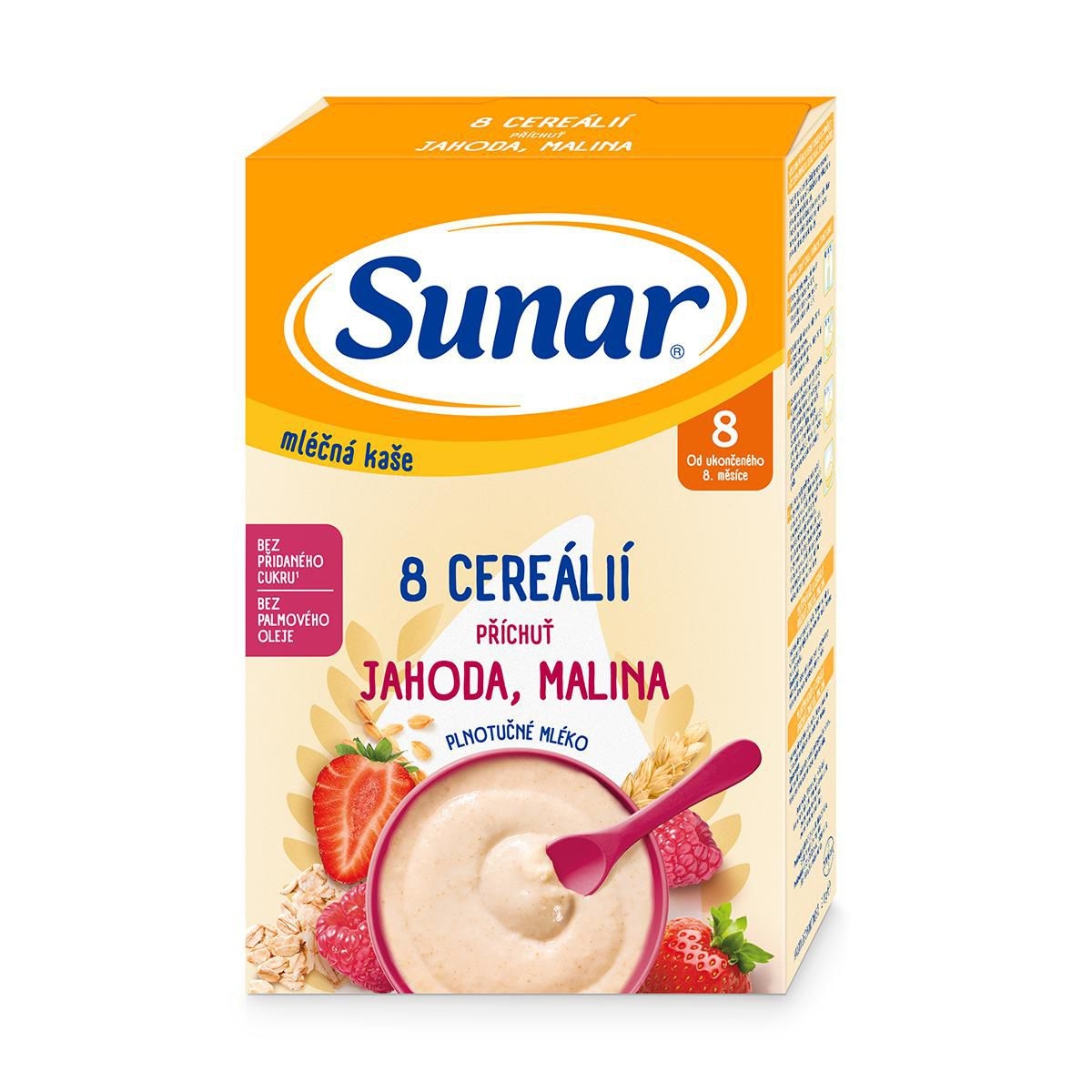 Svět dětí - Sunar Mléčná kaše 8 cereálií příchuť jahoda, malina 210 g