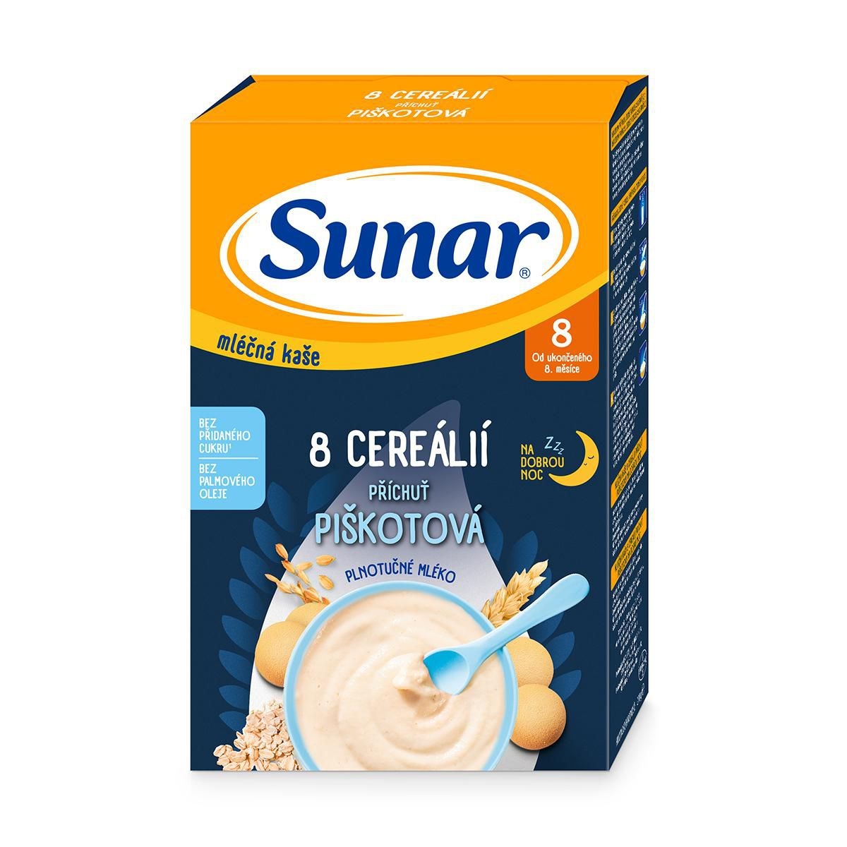 Svět dětí - Sunar Mléčná kaše 8 cereálií příchuť piškotová na dobrou noc 210 g