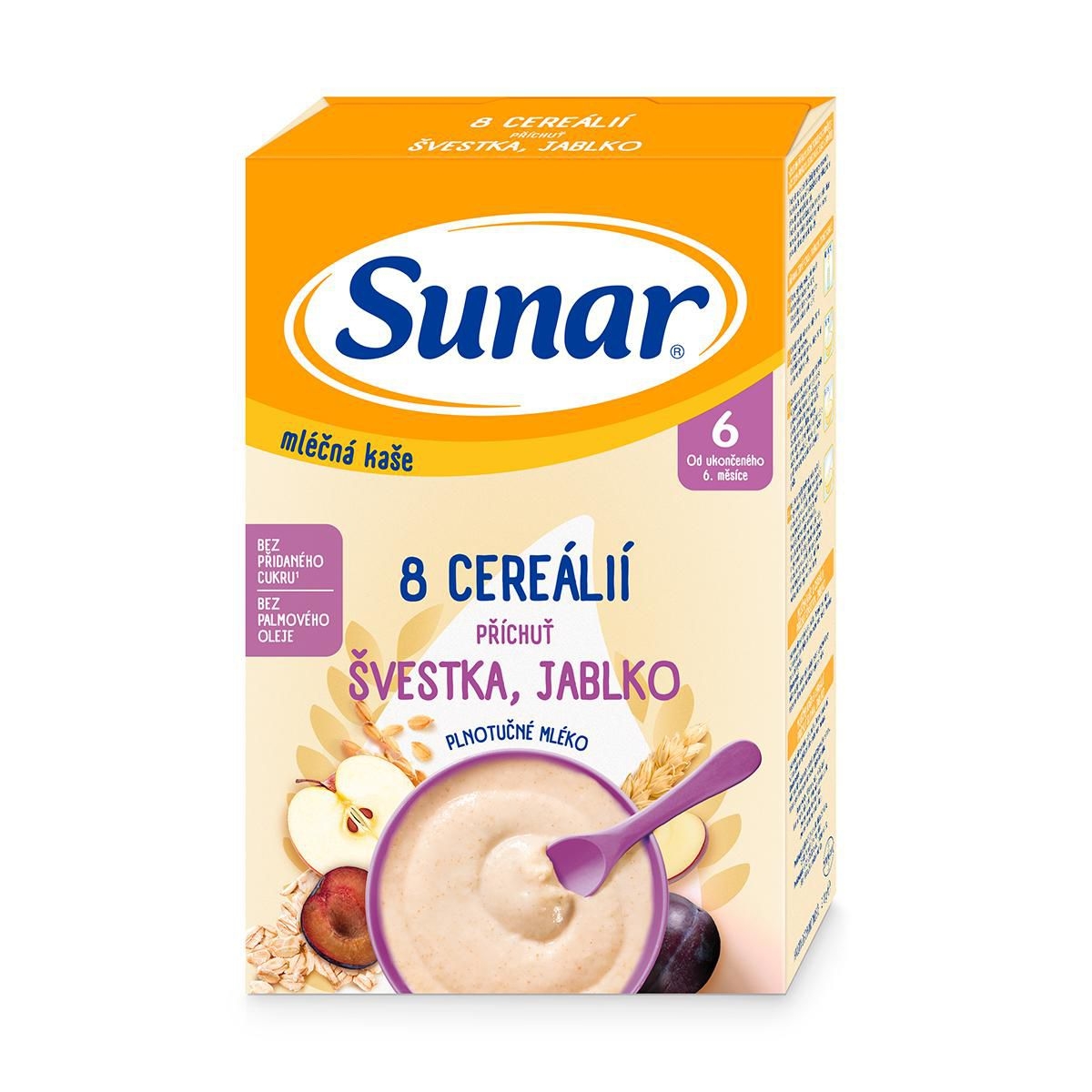 Svět dětí - Sunar Mléčná kaše 8 cereálií příchuť švestka, jablko 210 g