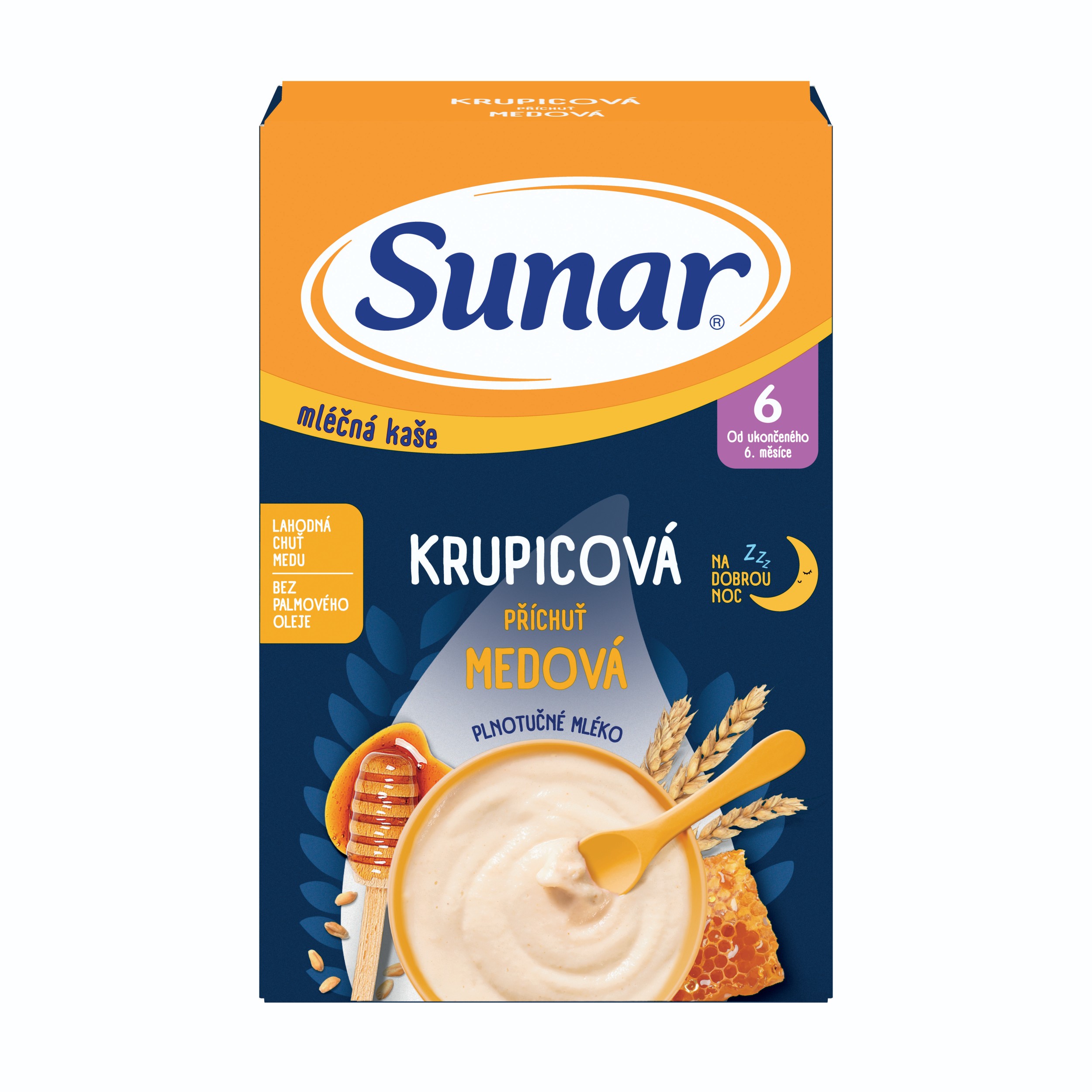 Svět dětí - Sunar Mléčná kaše krupicová příchuť medová na dobrou noc 210 g