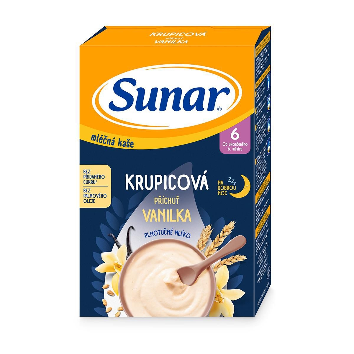 Svět dětí - Sunar Mléčná kaše krupicová příchuť vanilka na dobrou noc 210 g