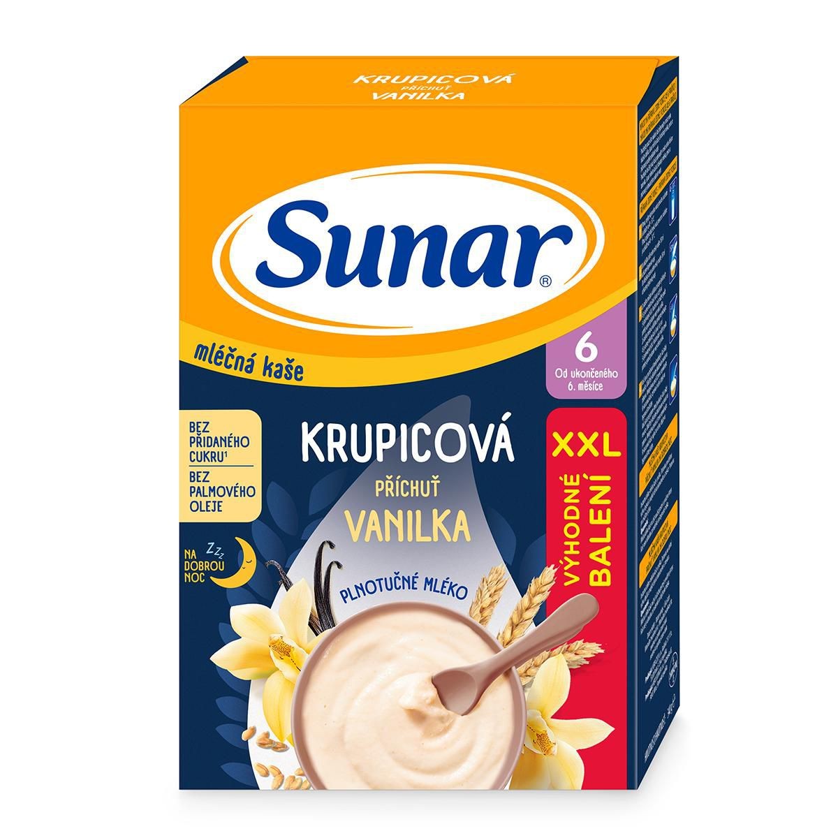 Svět dětí - Sunar Mléčná kaše krupicová příchuť vanilka na dobrou noc XXL 340g