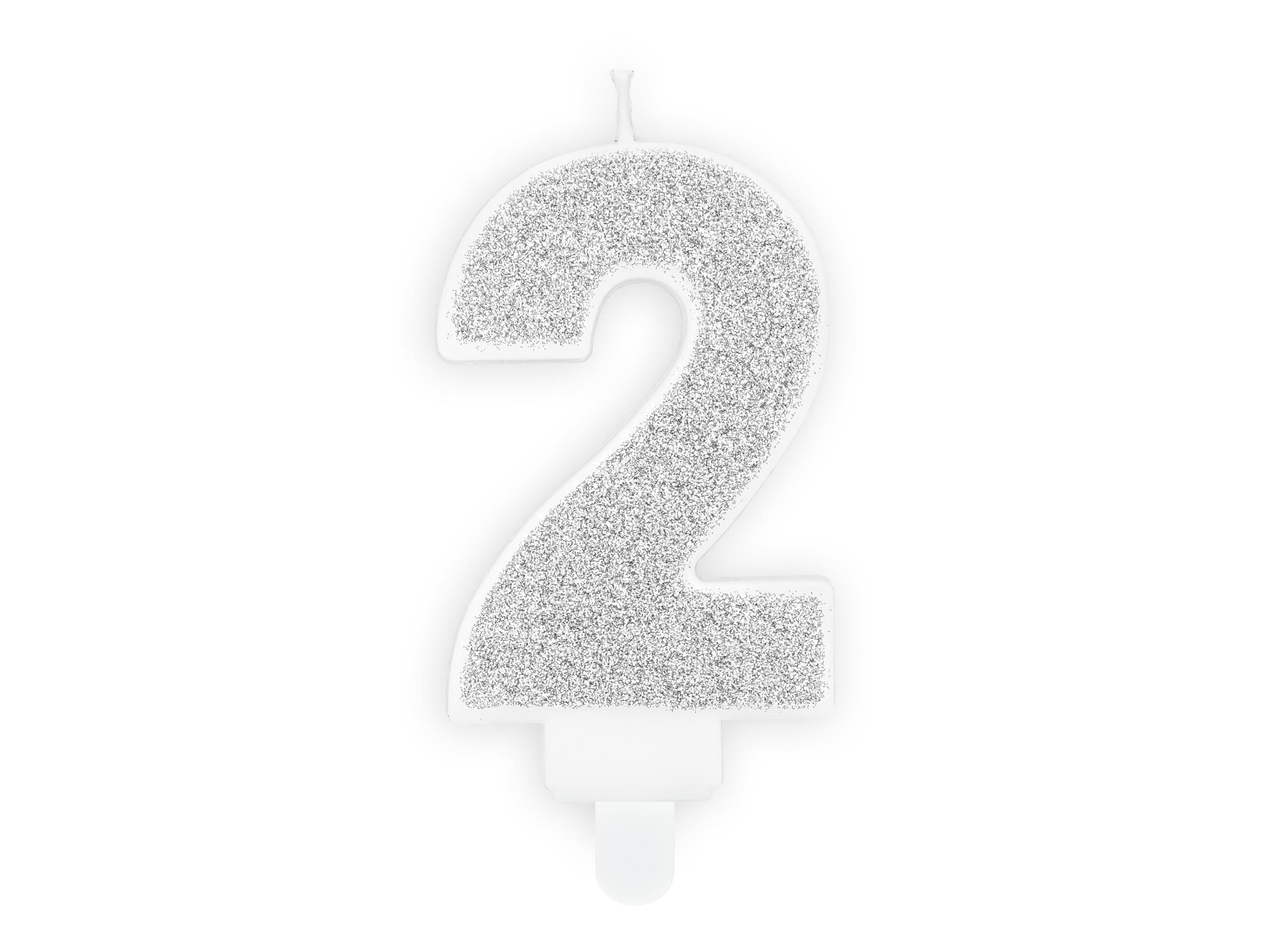 Svět dětí - Svíčka, 7cm, číslice"2",stříbrná