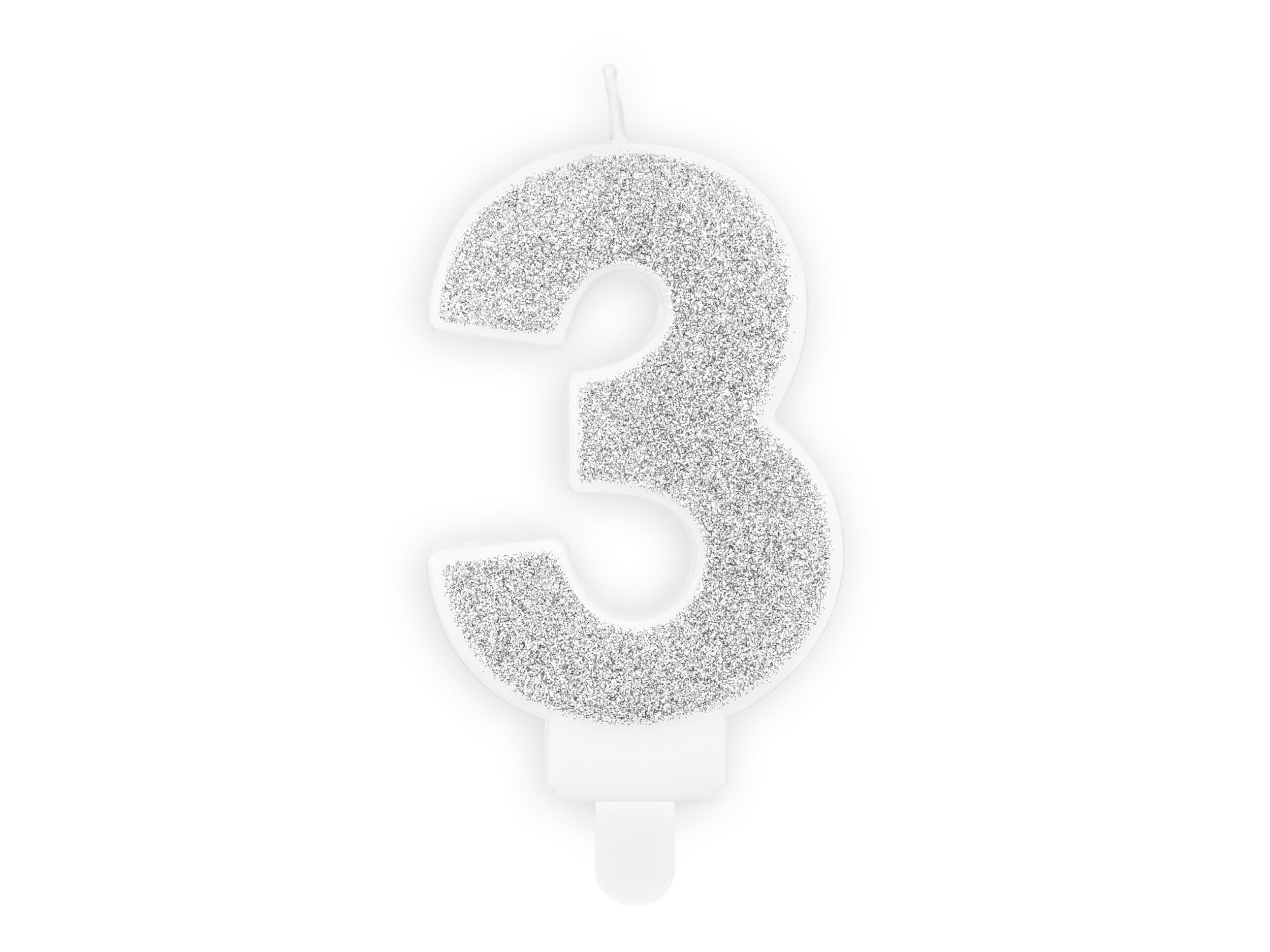 Svět dětí - Svíčka, 7cm, číslice"3",stříbrná