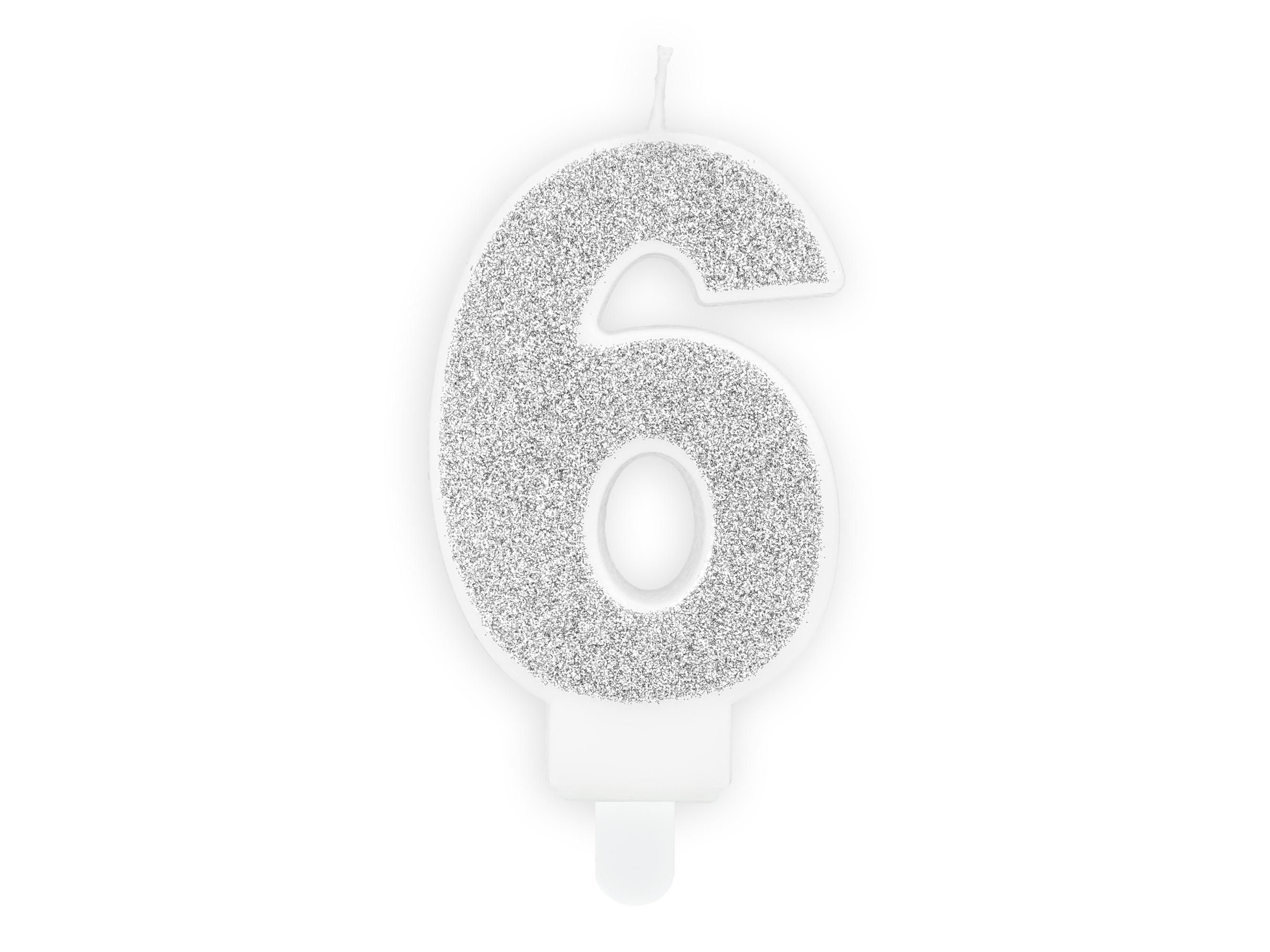 Svět dětí - Svíčka, 7cm, číslice"6",stříbrná