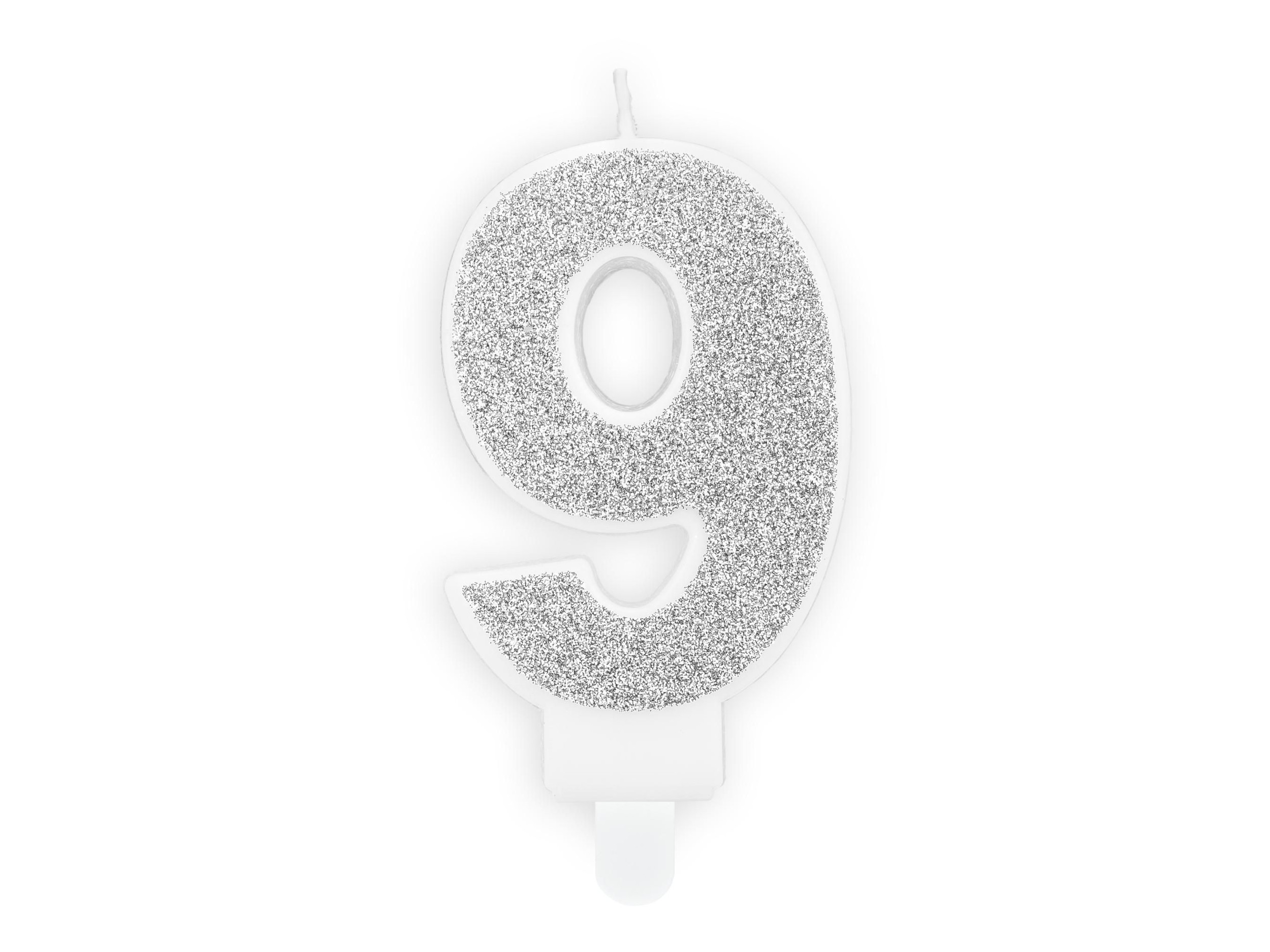 Svět dětí - Svíčka, 7cm, číslice"9",stříbrná
