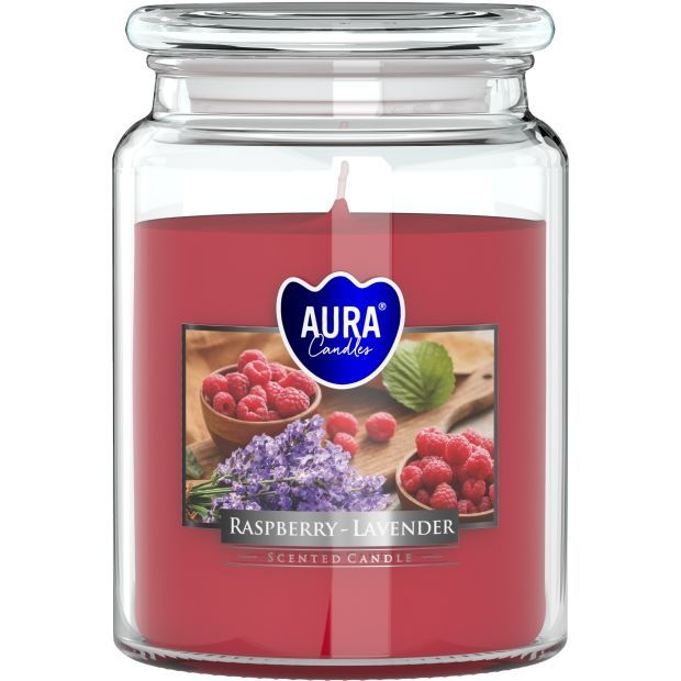 Domácnost a Zahrada - Svíčka vonná ve skle s víčkem RASPBERRY - WHITE LAVENDER 500g
