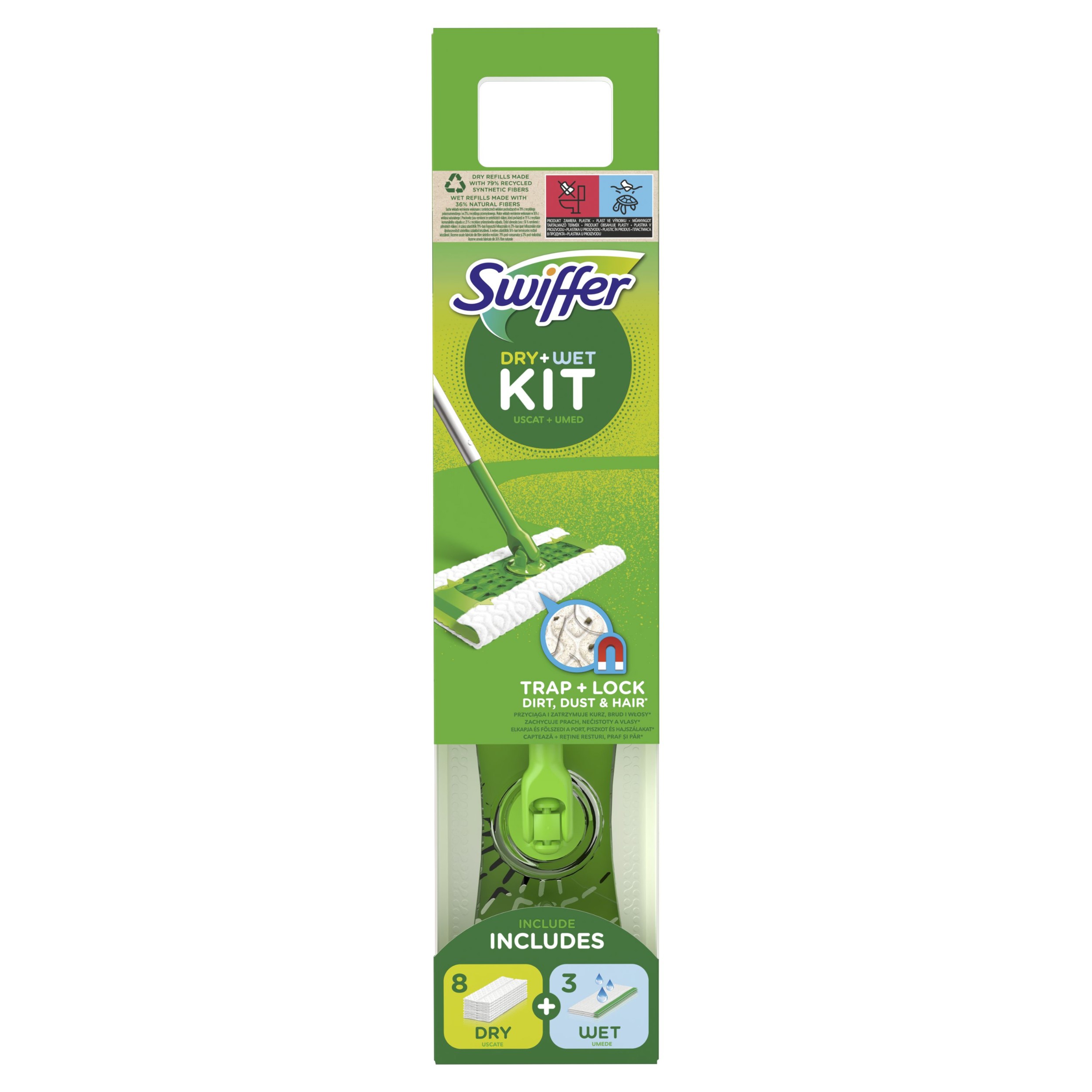 Domácnost a Zahrada - Swiffer Sweeper na podlahy násada, suché ubrousky 8ks,  vlhké čisticí ubrousky 3ks sada 1ks