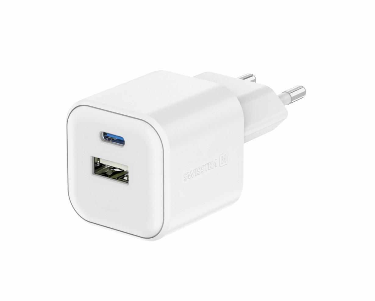 Elektro - Swissten Adaptér GaN 1x USB-C 35W PD + 1x USB-A 27W QC bílý