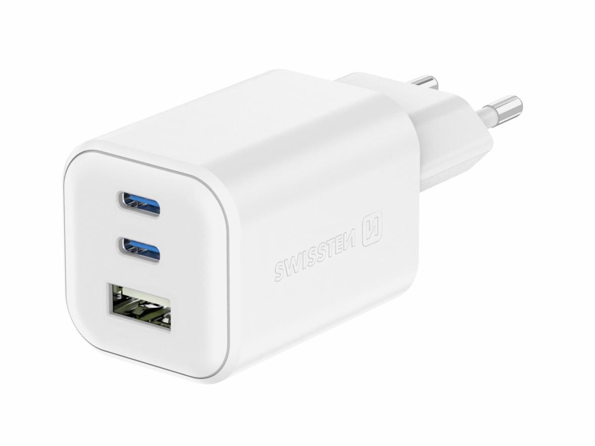Elektro - Swissten Adaptér GaN 2x USB-C 65W PD + 1x USB-A 18W QC bílý
