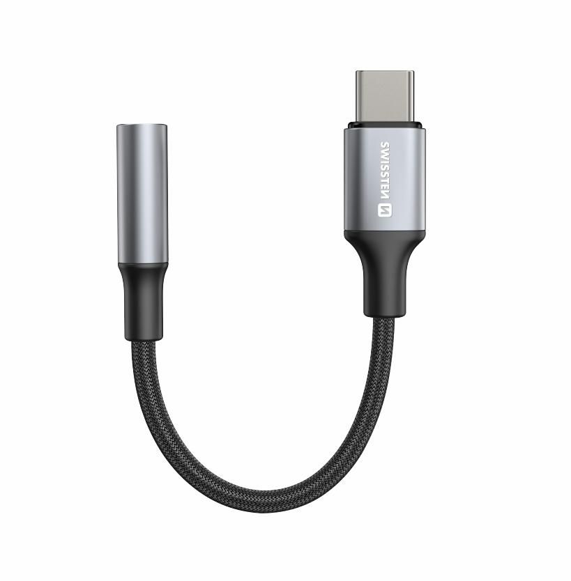 Elektro - Swissten Audio adaptér USB-C (samec)/3,5 mm jack, 0,15 m, černý, textilní