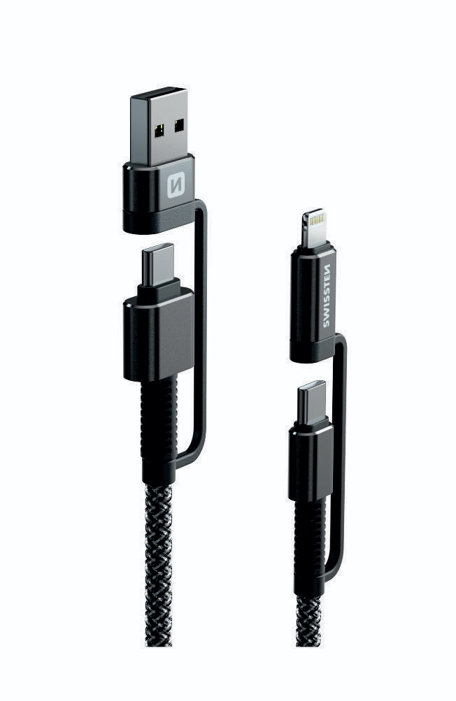 Elektro - Swissten Datový kabel KEVLAR 4in1 3A 1,5 M antracit