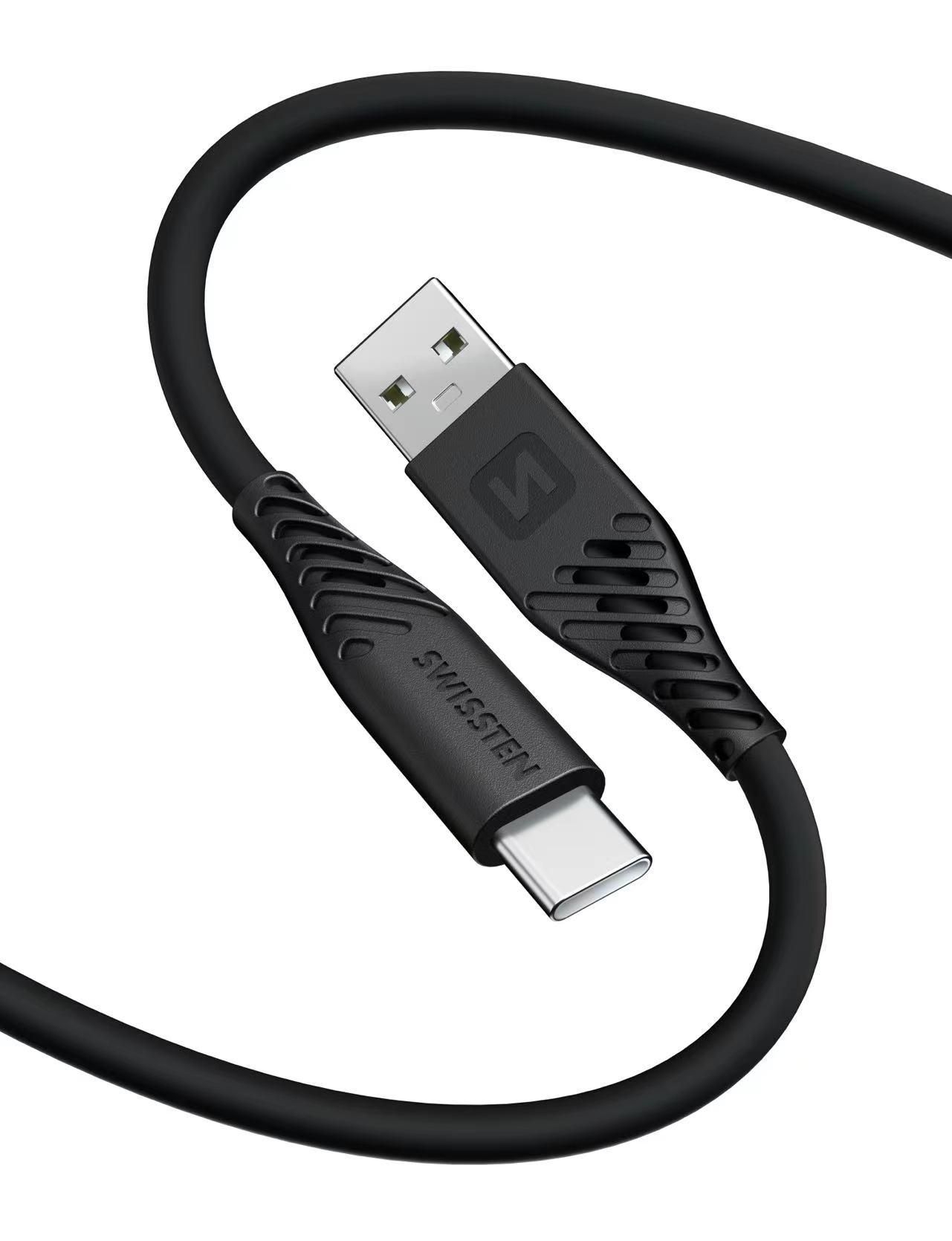 Elektro - Swissten Datový kabel SOFT SILICONE USB / USB-C 1,5 M 60W černý