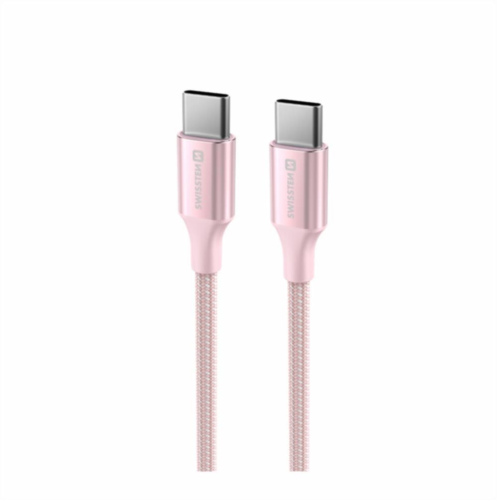 Elektro - Swissten Datový kabel Textile II USB-C / USB-C 1,5m růžový