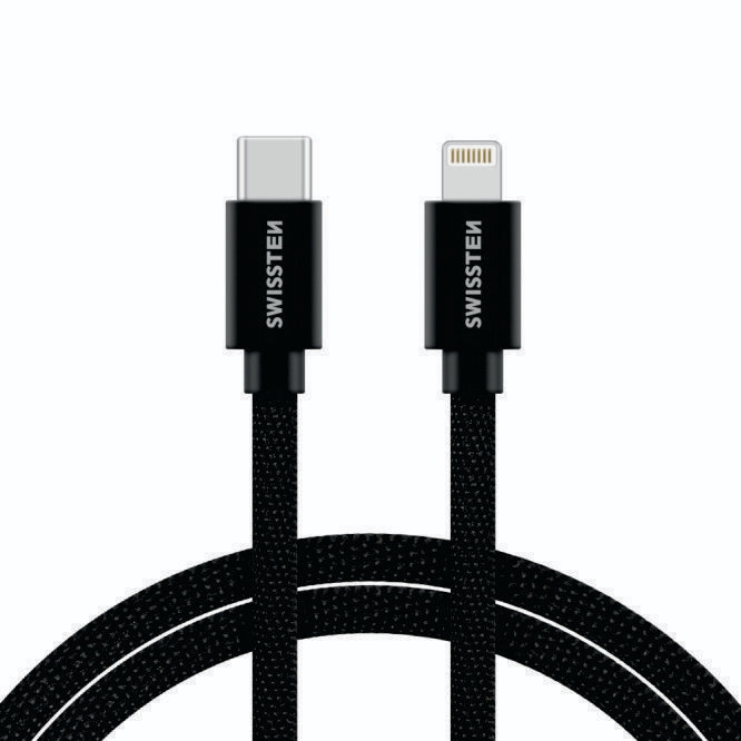 Elektro - Swissten Datový kabel TEXTILE USB-C / LIGHTNING 2,0 M černý