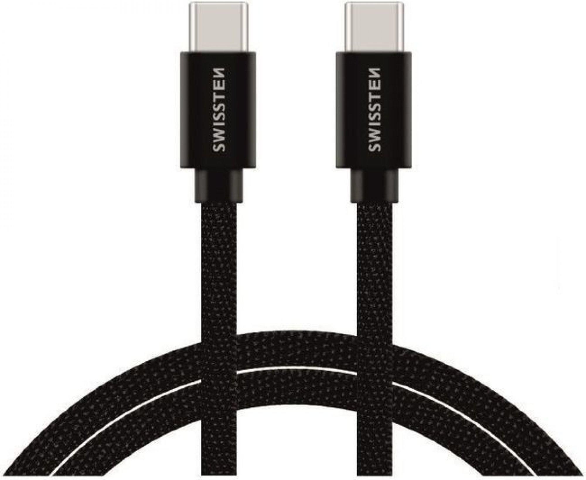Elektro - Swissten Datový kabel TEXTILE USB-C / USB-C 1,2 M černý